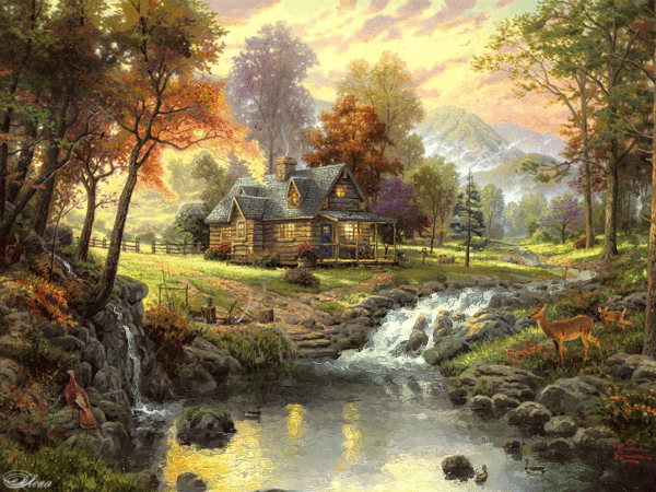 Открытки с домиком в лесу скачать бесплатно. Открытки с домиком в лесу gif.