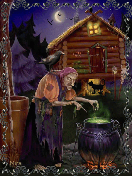 Анимационные открытки с Бабой Ягой. Открытки с Бабой Ягой скачать бесплатно.