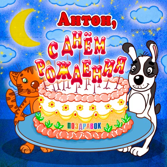 Анимационные открытки с именем Антон. Открытки с днём рождения Антон.