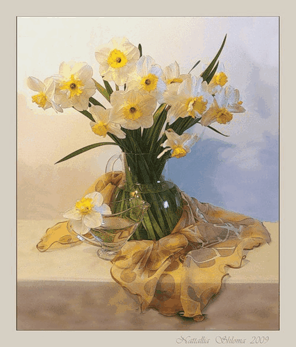 Открытки с букетом нарциссов анимационные. Открытки с букетом нарциссов gif.
