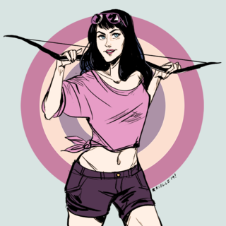 Открытки с соколиным Глазом Кейт Бишоп из комиксов Марвел.    