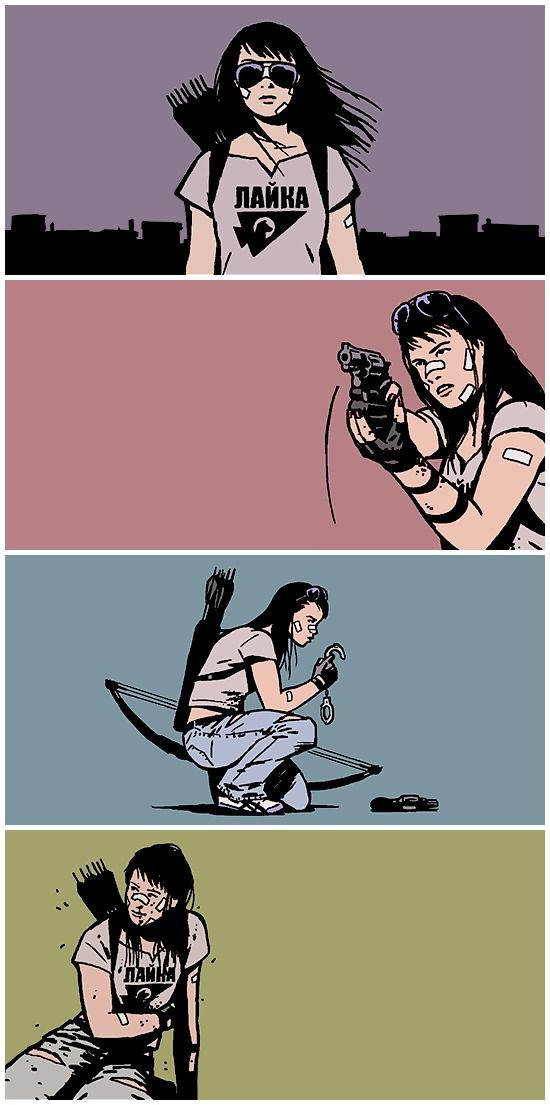 Открытки с соколиным Глазом Кейт Бишоп из комиксов Марвел.    