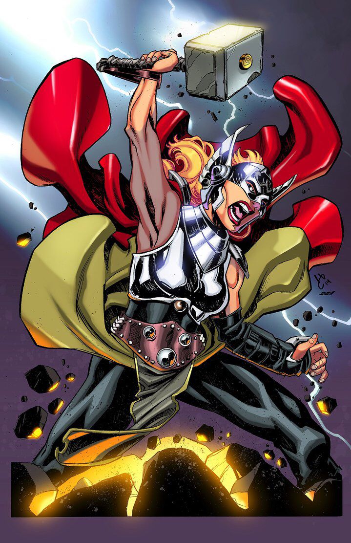 Открытки с Девушкой Тором из комиксов Вселенной Марвел скачать.