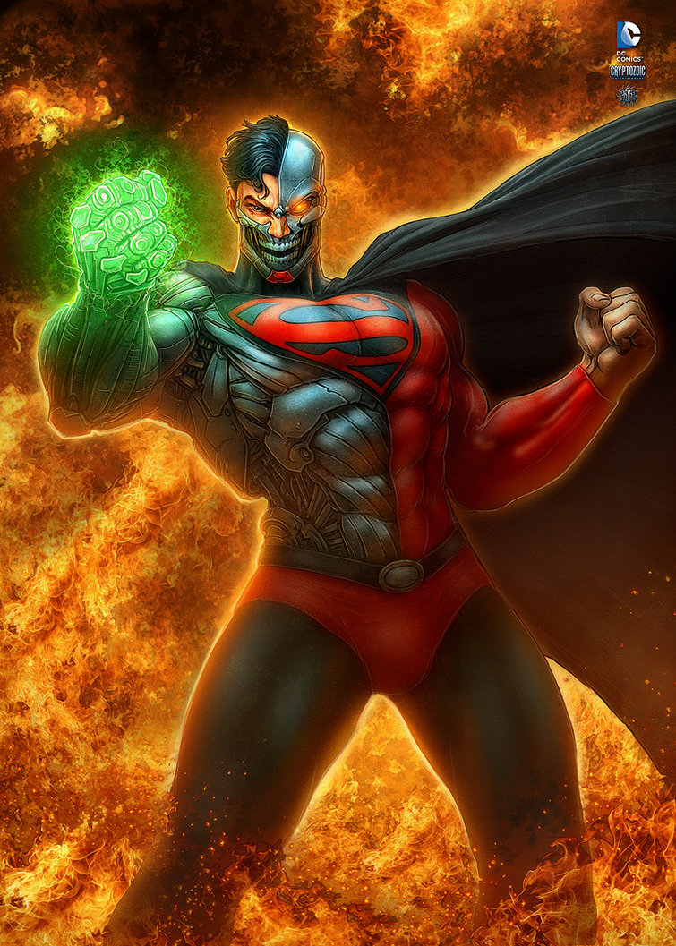 Открытки с Киборгом Супермэном суперзлодеем из Вселенной ДС.