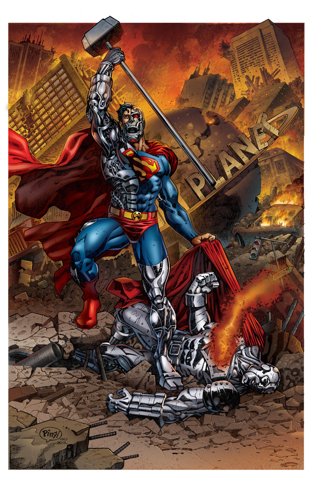 Открытки с Киборгом Супермэном суперзлодеем из Вселенной ДС.