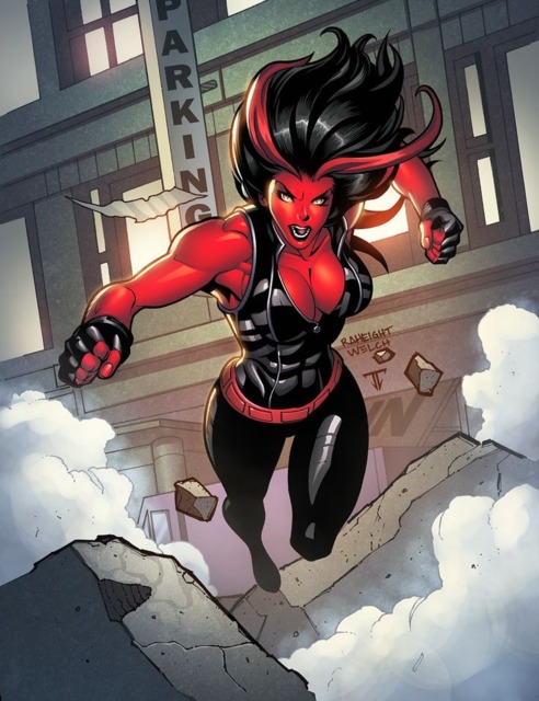 Открытки с Красной Женщиной Халком из комиксов от Марвел.    