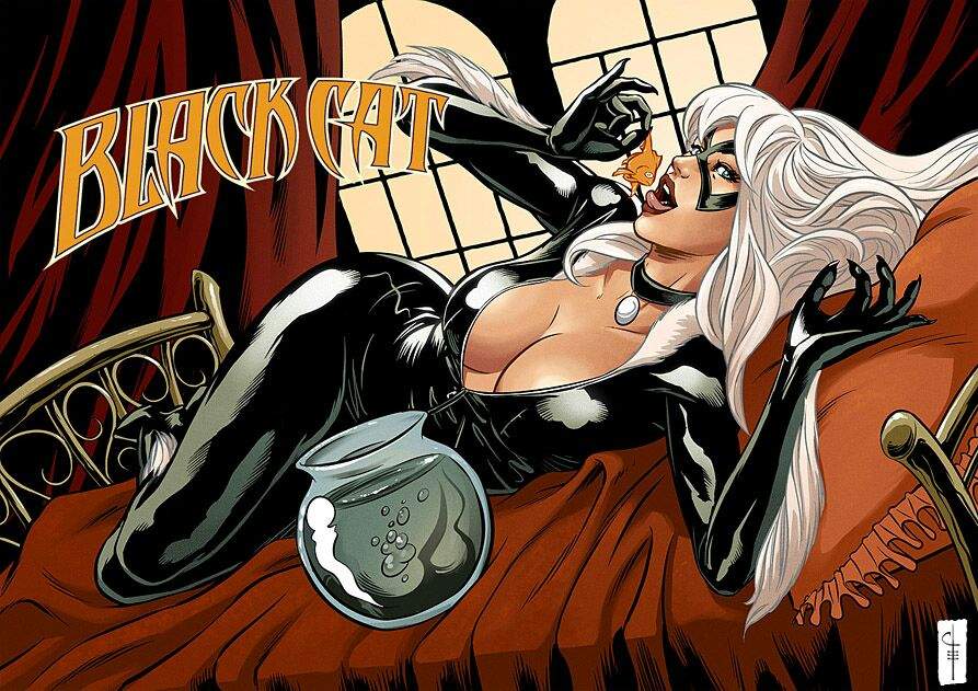 Открытки с Черной Кошкой из Спайдермена по комиксам Марвел. 