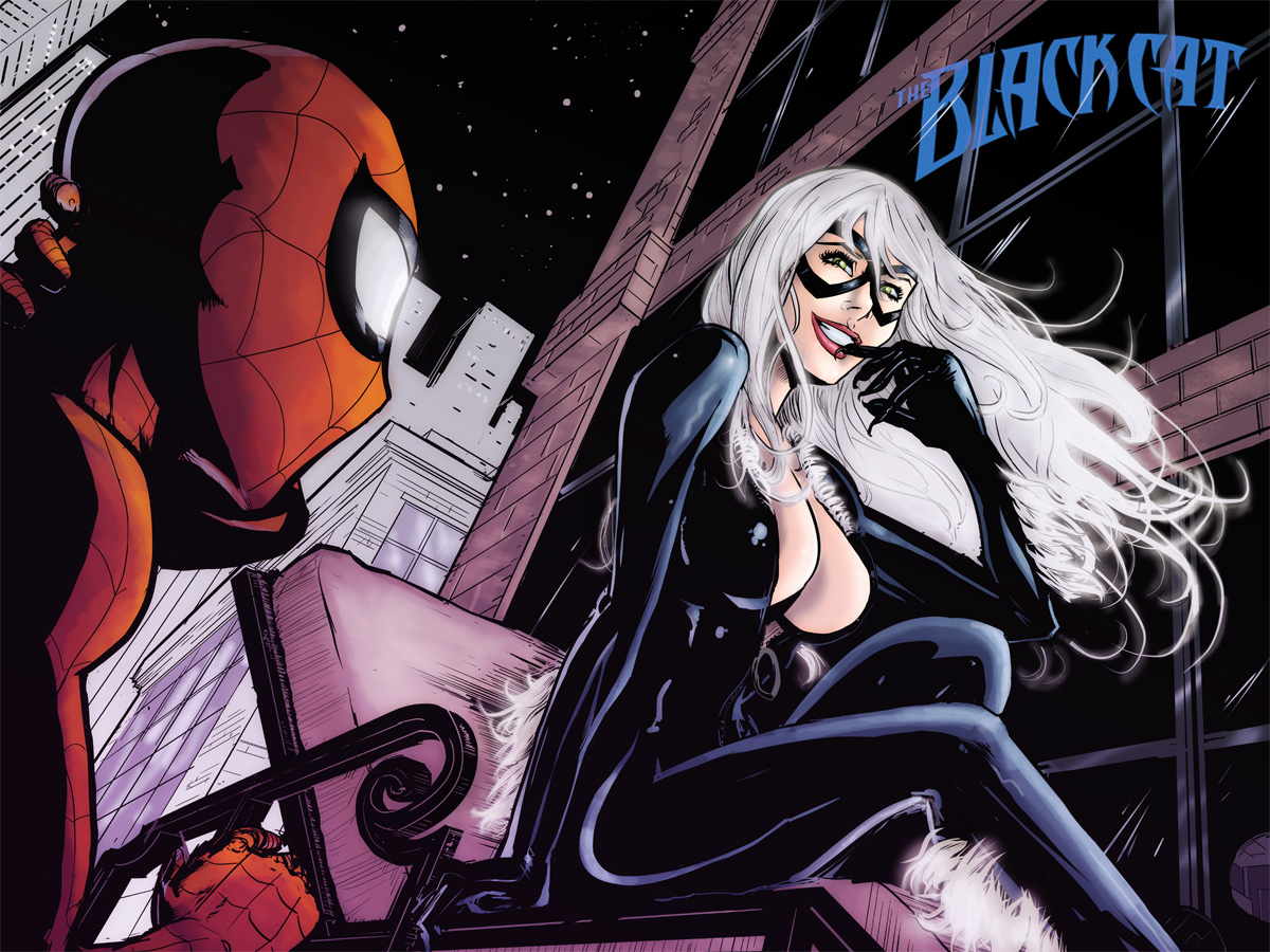Открытки с Черной Кошкой из Спайдермена по комиксам Марвел. 