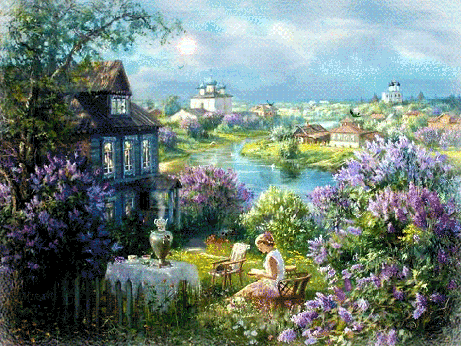 Открытки с кустами сирени.