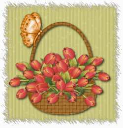  Открытки с тюльпанами в корзине.
